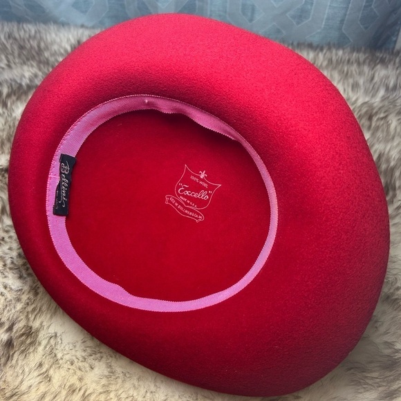 Vintage Red Wool Coche Hat - Bellini Bollman with Bow - Red Hat Society - Picture 9 of 10